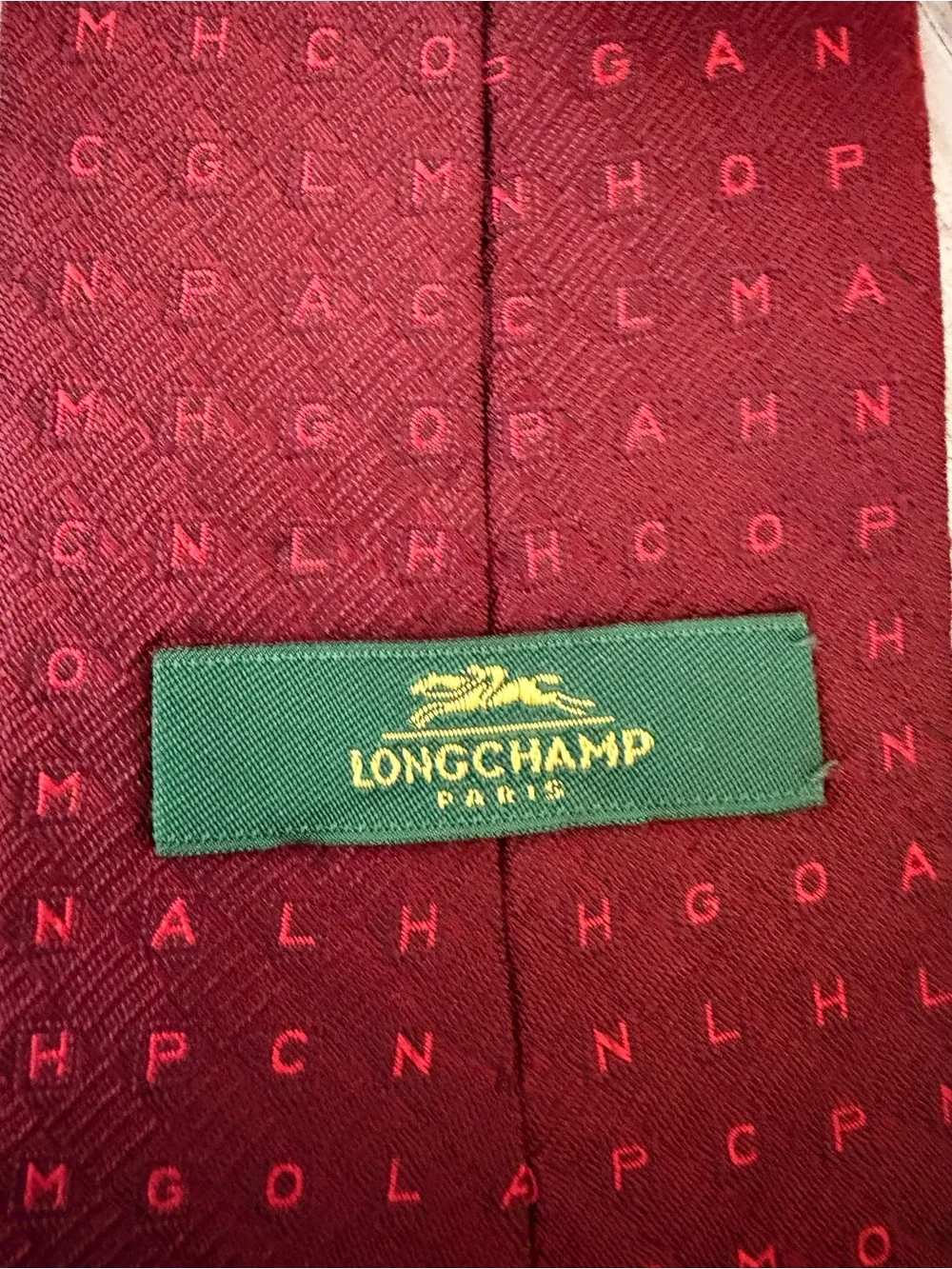 Men's Burgundy Patterned Silk Tie - Longchamp